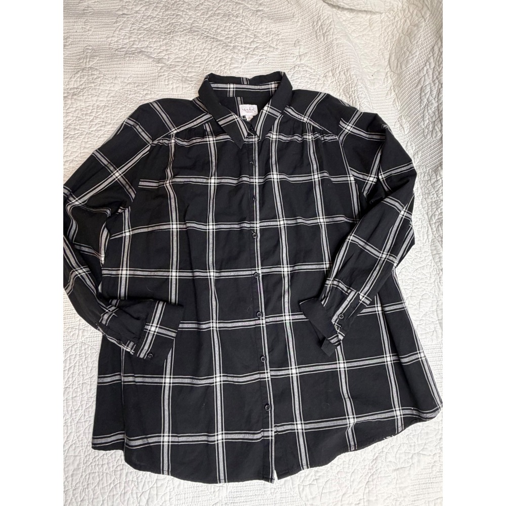 Isabel Maternity by Ingrid & Isabel Black White Plaid Button Down Shirt XL